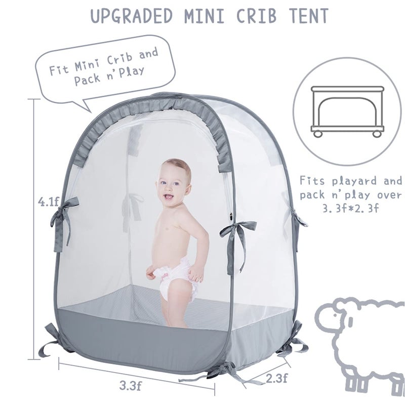 L RUNNZER Baby Pack and Play Tent, Canopy to Keep Baby from Climbing Out, Crib Tent for Playard, Pop Up Mini Crib Tent Against Falls, R07s-blue - Image 2